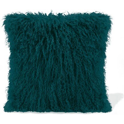 Teal Lamb Fur Pillow 15.75"W x 15.75"H