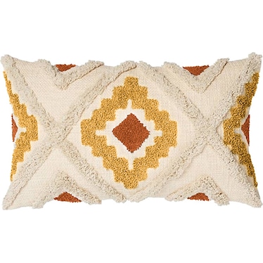 Mustard and Cream Rectangle Tufted Cotton Pillow 20"W x 12"H
