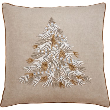 Gold Beaded Christmas Tree Poly Pillow 18"W x 18"H