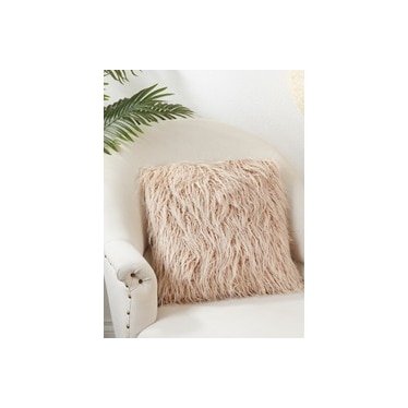 Oatmeal Faux Mongolian Fur Poly Pillow 18"W x 18"H