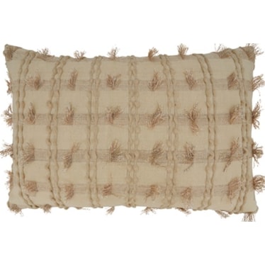 Natural Fringe Striped Zippered Poly Pillow 24"W x 16"H