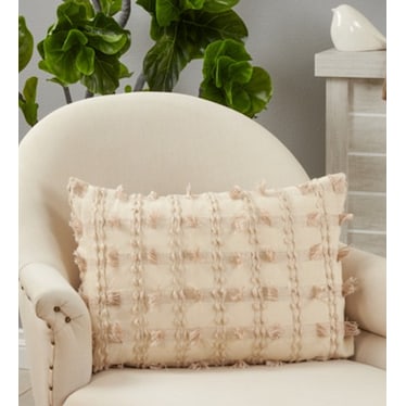 Natural Fringe Striped Zippered Poly Pillow 24"W x 16"H