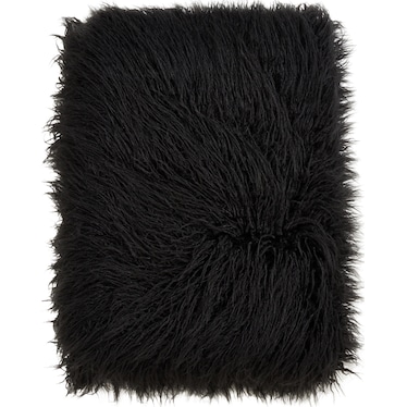 Black Faux Mongolian Fur Throw 50"W x 60"L