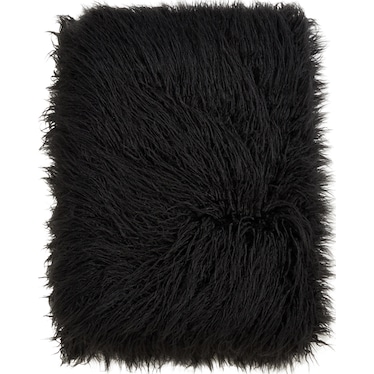 Black Faux Mongolian Fur Throw 50"W x 60"L
