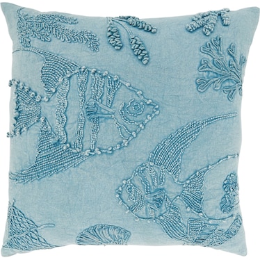 Blue Stonewashed Fish Poly Pillow 20"W x 20"H