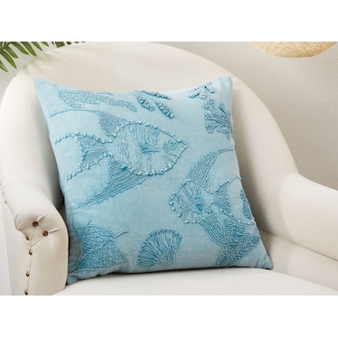 Blue Stonewashed Fish Poly Pillow 20"W x 20"H
