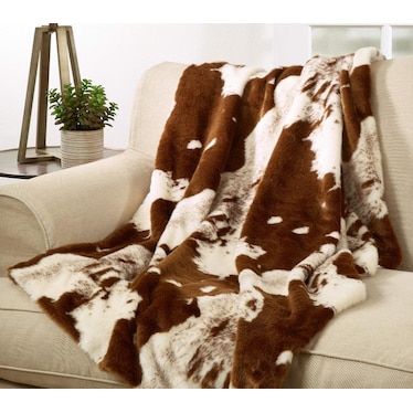 Brown Cow Hide Faux Fur Throw 50"W x 60"L