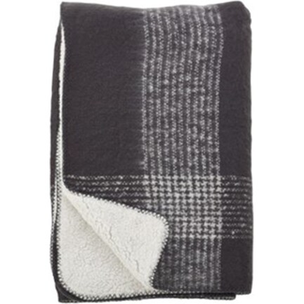 Charcoal Grey Plaid Faux Mohair and Sherpa Throw 50"W x 60"L