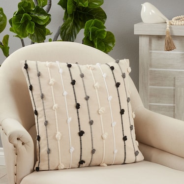 Black and White Knotted Zippered Poly Pillow 22"W x 22"H