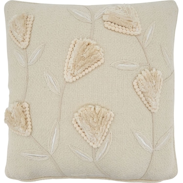 Ivory Flower Applique Poly Pillow 18"W x 18"H