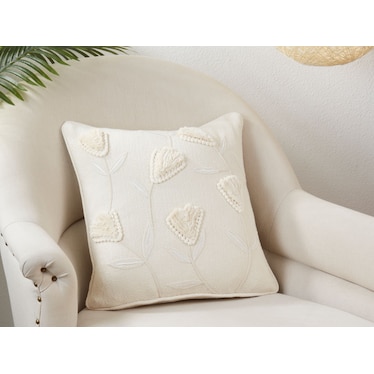 Ivory Flower Applique Poly Pillow 18"W x 18"H