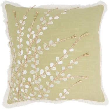 Green Embroidered Floral Poly Pillow 18"W x 18"H