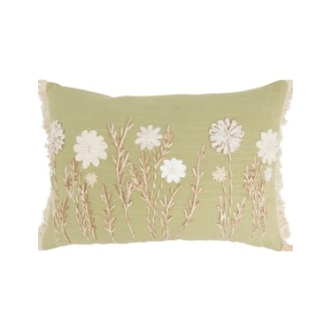 Green Embroidered Floral Poly Pillow 20"W x 14"H