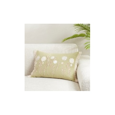 Green Embroidered Floral Poly Pillow 20"W x 14"H
