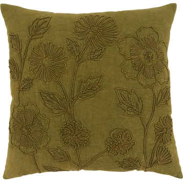 Green Stonewashed Floral Poly Pillow 20"W x 20"H