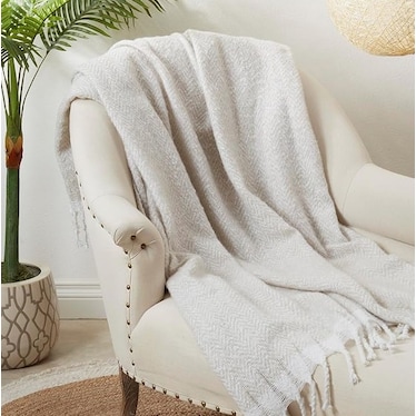 Grey Faux Mohair Herringbone Throw 50"W x 60"L