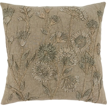 Taupe Stonewashed Floral Poly Pillow 20"W x 20"H