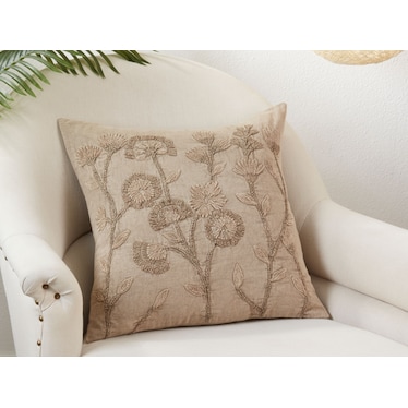 Taupe Stonewashed Floral Poly Pillow 20"W x 20"H