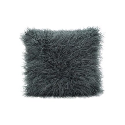 Slate Faux Mongolian Fur Poly Pillow 18"W x 18"H