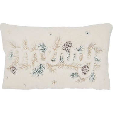 White Faux Fur Merry Christmas Poly Pillow 20"W x 12"H