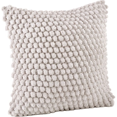 White Crochet Pom-Pom Zippered Down Pillow 20"W x 20"H