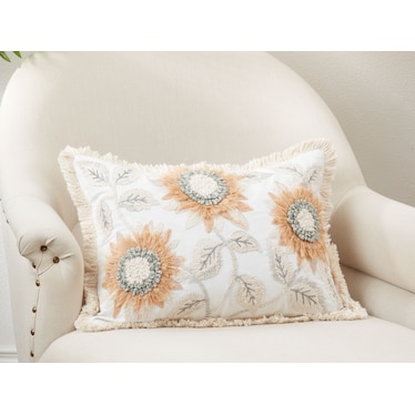 Ivory Embroidered Sunflower Poly Pillow 20"W x 14"H