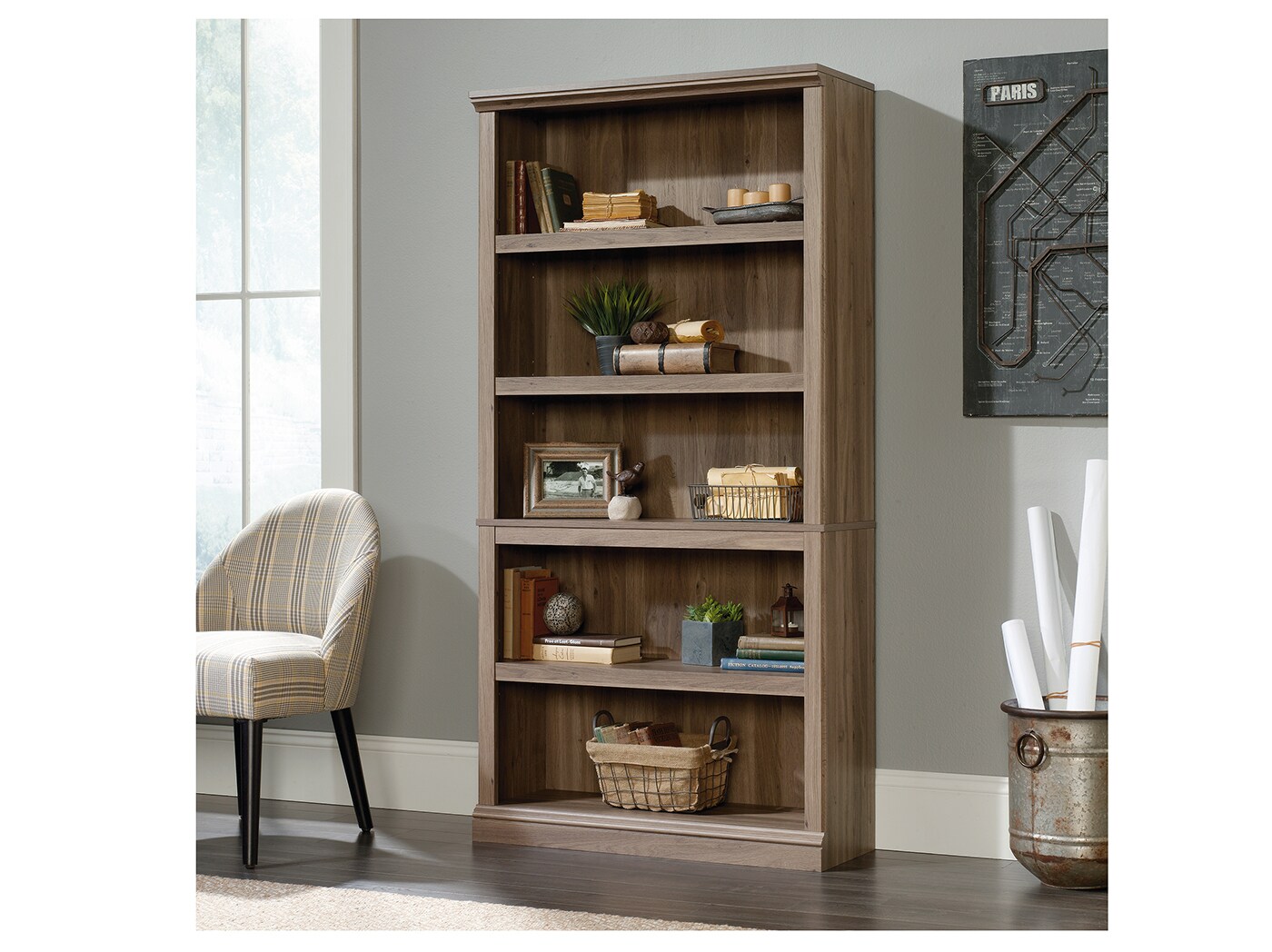 Sauder Select 5 Shelf Bookcase in Washington Cherry 