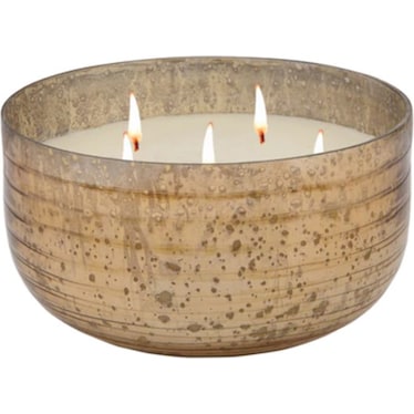Champagne Striped Glass Bowl Candle 8.5"W x 5"H