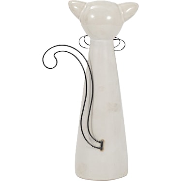 Tall Beige Ceramic Cat with Glasses Sculpture 6"W x 11"H