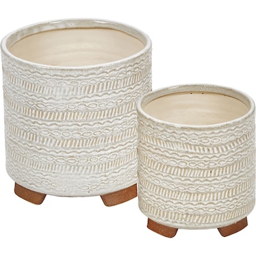 Set of 2 Tribal Ceramic Planters 6/8"W x 6/8"H