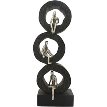 Silver People in Black Wood Circles Décor 8"W x 22.5"H