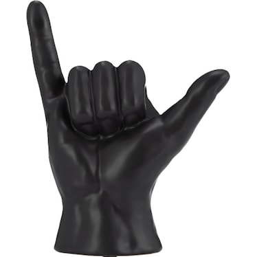 Black Ceramic Hang Loose Hand Sculpture 6"W x 7"H