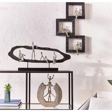 Black and Silver 4 Men Hanging Out Décor 30"W x 13"H