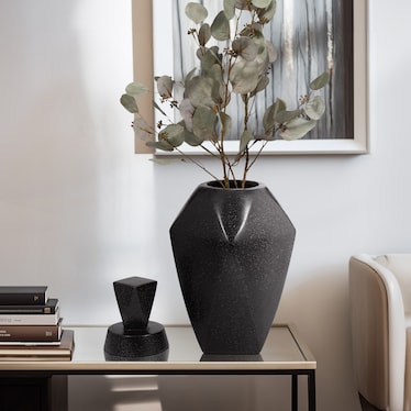 Small Black Ceramic Jar with Lid 8"W x 19"H