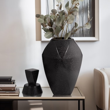 Large Black Ceramic Jar with Lid 10"W x 23"H