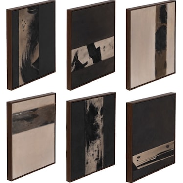 Set of 6 Charcoal and Tan Abstract Handpainted Art 17"W x 20"H