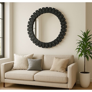 Black Marble Wall Mirror 35" Round