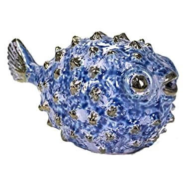 Blue Ceramic Puffer Fish 10"W x 6"H