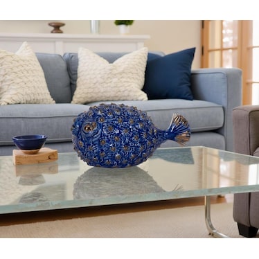 Blue Ceramic Puffer Fish 10"W x 6"H