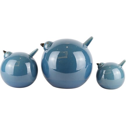 Set of 3 Blue Ceramic Birds 8"W x 7.5"H