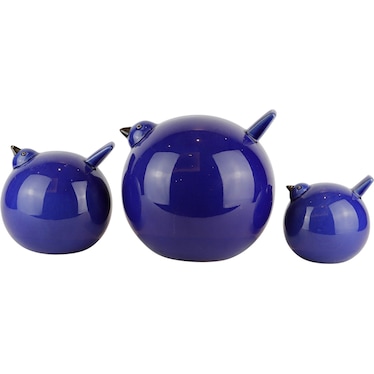 Set of 3 Navy Ceramic Birds 8"W x 7.5"H