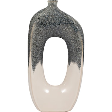 Short Blue and White Ceramic Cut Out Vase 8"W x 16"H
