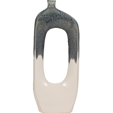 Tall Blue and White Ceramic Cut Out Vase 10"W x 26"H