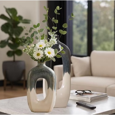 Tall Blue and White Ceramic Cut Out Vase 10"W x 26"H