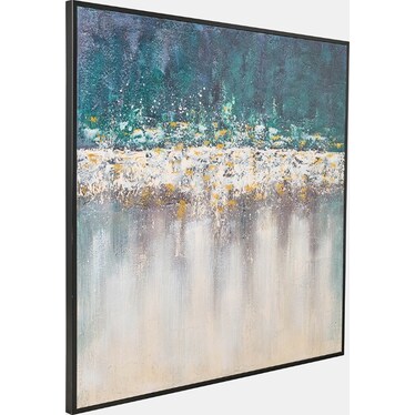 Teal and White Handpainted Canvas 48"W x 48"H