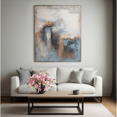 Blue and Cream Abstract Handpainted Wall Art 48"W x 60"H