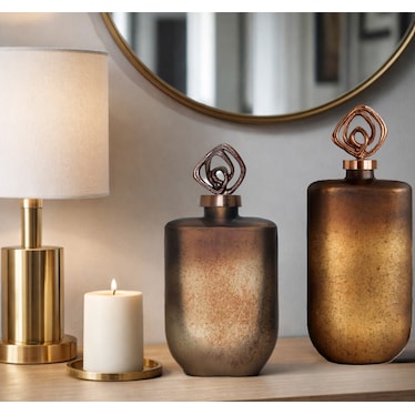 Short Bronze Glass Bottle with Topper 7"W x 14"H