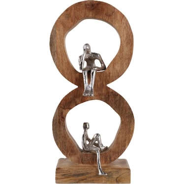 Silver People In 2 Natural Wood Circles Decor 7"W x 17"H
