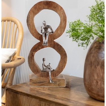 Silver People In 2 Natural Wood Circles Decor 7"W x 17"H