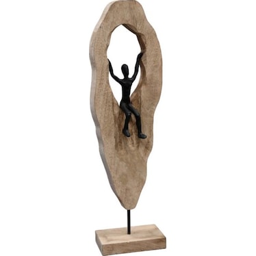 Man Sitting in Natural Wood Decor 7"W x 25"H